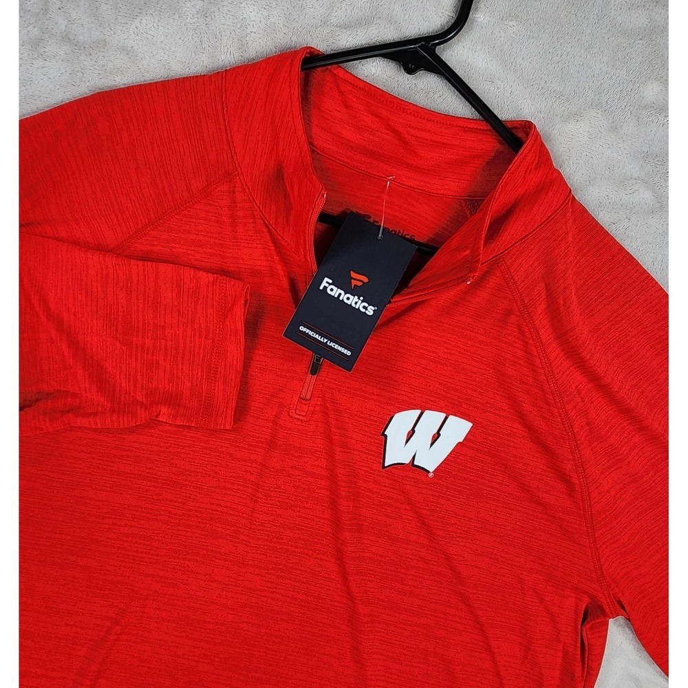 Wisconsin Badgers Shirt Mens XL Red Fanatics 1/4 Zip NCAA Football Pullover